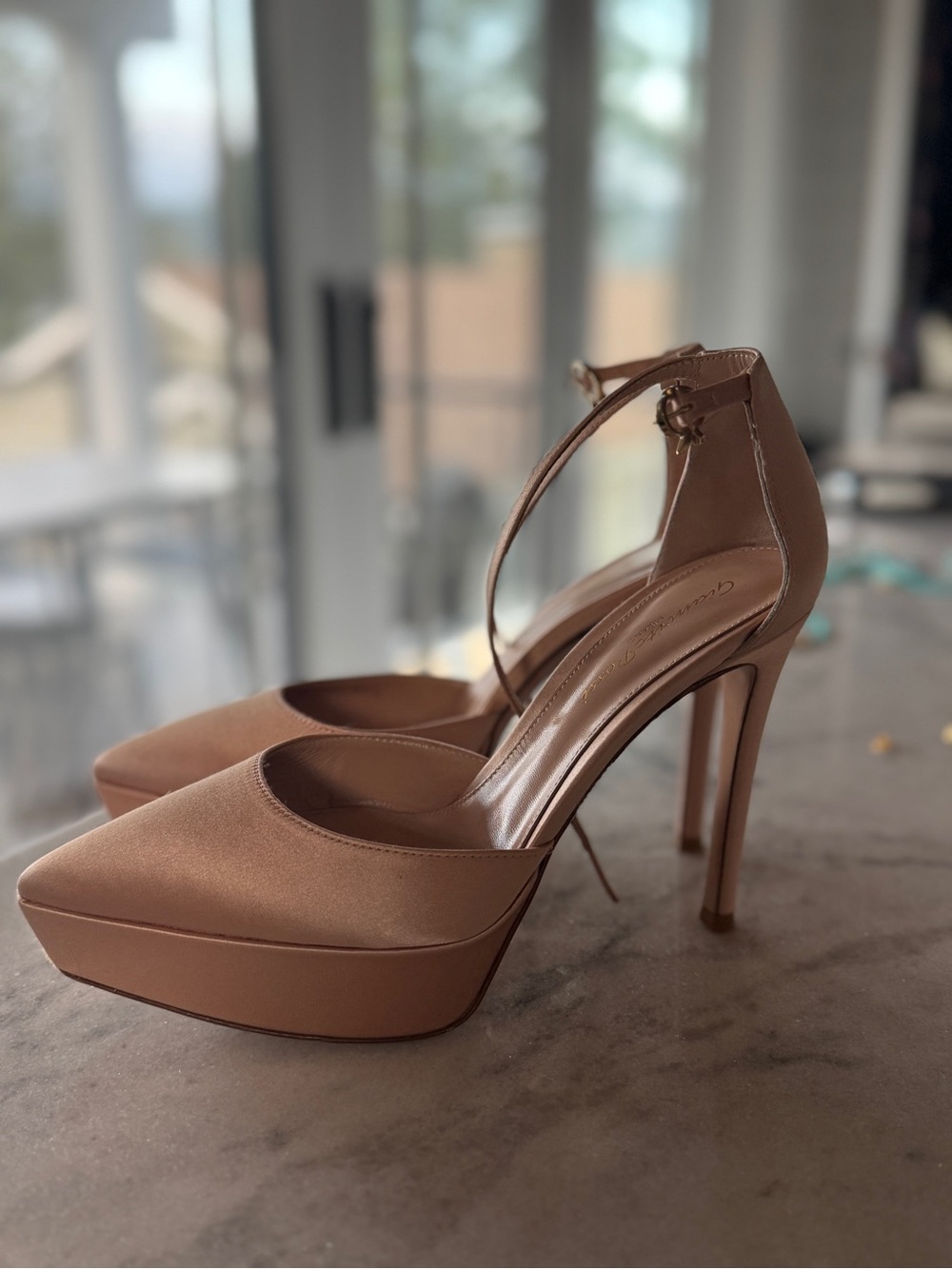 Gianvito Rossi Tan Platform Ankle-Strap Pumps